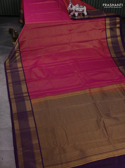 Magenta Pink & Violet Semi Kanchipram Silk - Buttas