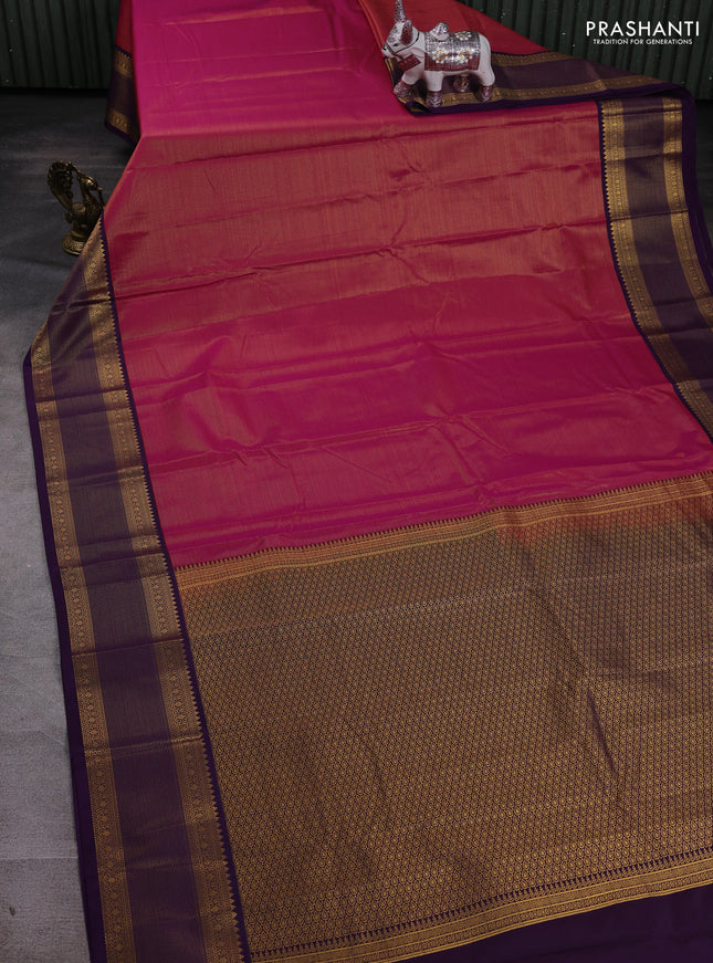 Magenta Pink & Violet Semi Kanchipram Silk - Buttas