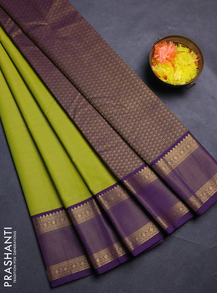 Lime Green & Violet Semi Kanchipram Silk - Buttas