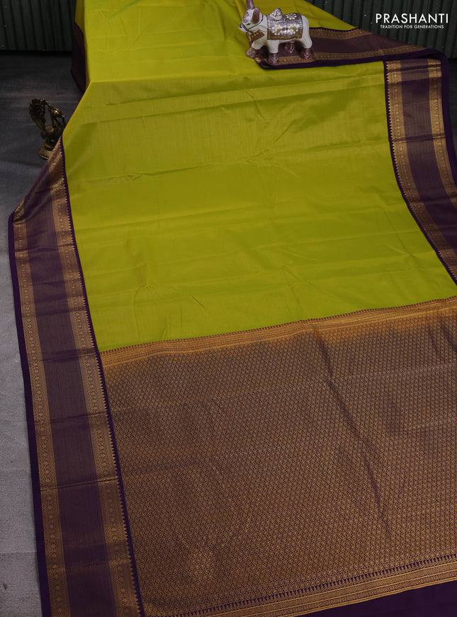 Lime Green & Violet Semi Kanchipram Silk - Buttas