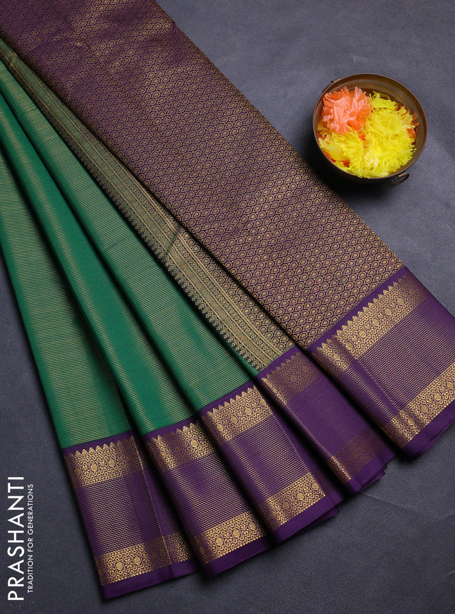 Green & Violet Semi Kanchipram Silk - Buttas