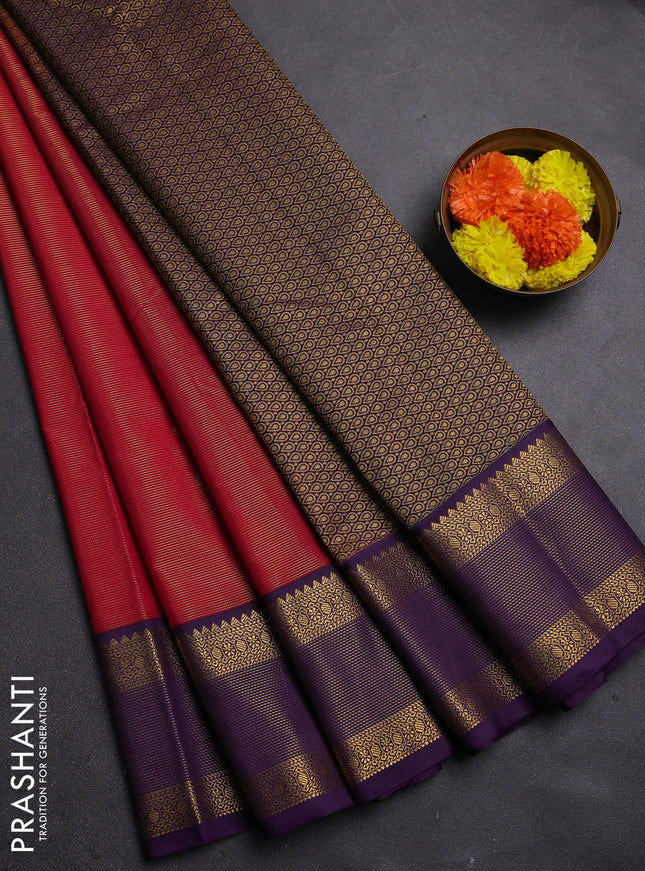 Magenta Pink & Violet Semi Kanchipram Silk - Buttas