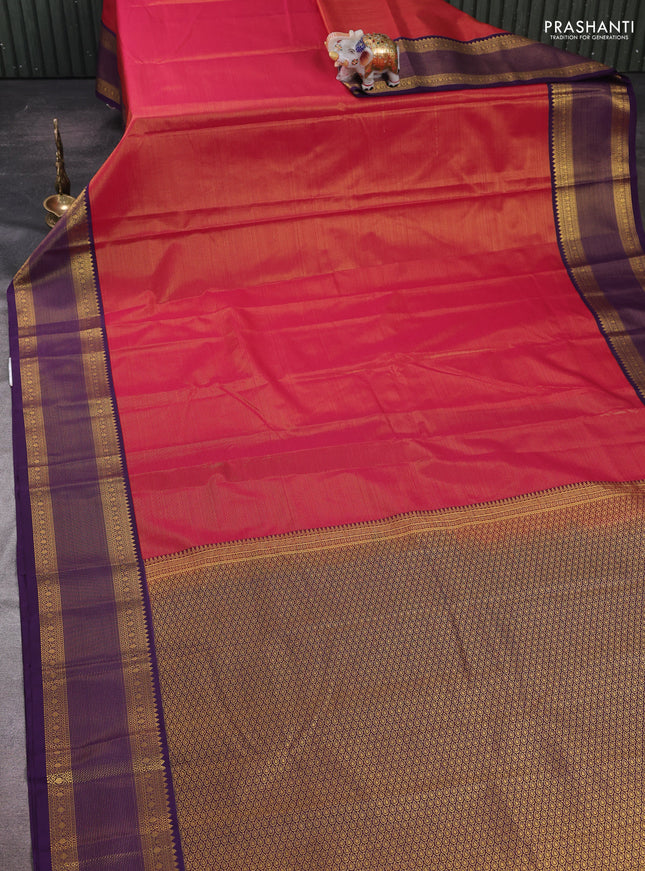Magenta Pink & Violet Semi Kanchipram Silk - Buttas