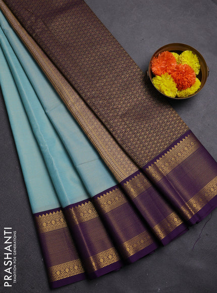 Aqua Blue & Violet Semi Kanchipram Silk - Buttas