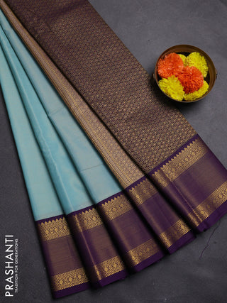 Aqua Blue & Violet Semi Kanchipram Silk - Buttas