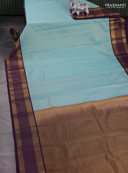 Aqua Blue & Violet Semi Kanchipram Silk - Buttas
