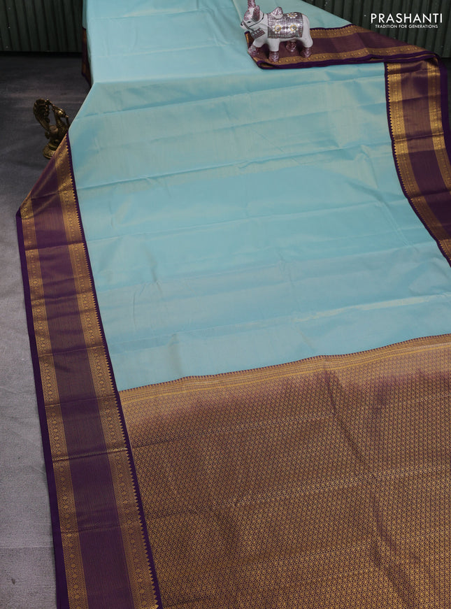 Aqua Blue & Violet Semi Kanchipram Silk - Buttas