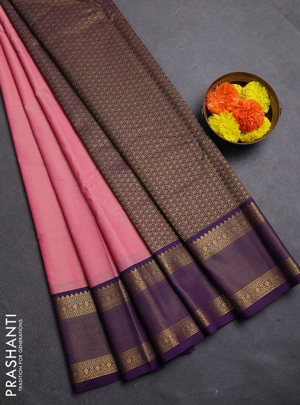 Peach Pink & Violet Semi Kanchipram Silk - Buttas
