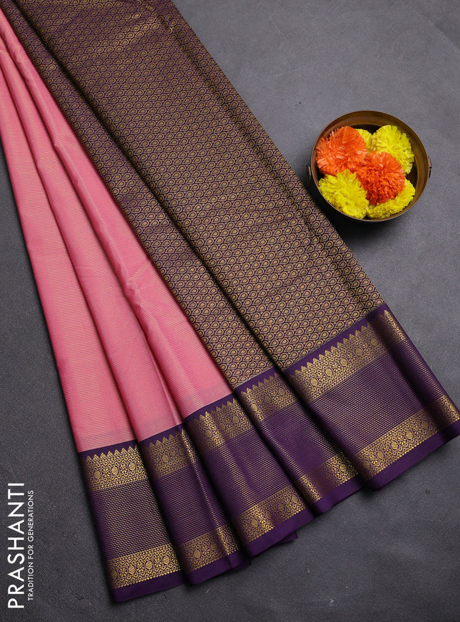 Peach Pink & Violet Semi Kanchipram Silk - Buttas