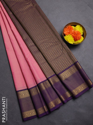 Peach Pink & Violet Semi Kanchipram Silk - Buttas