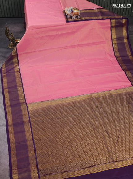 Peach Pink & Violet Semi Kanchipram Silk - Buttas