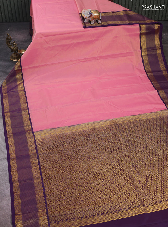 Peach Pink & Violet Semi Kanchipram Silk - Buttas