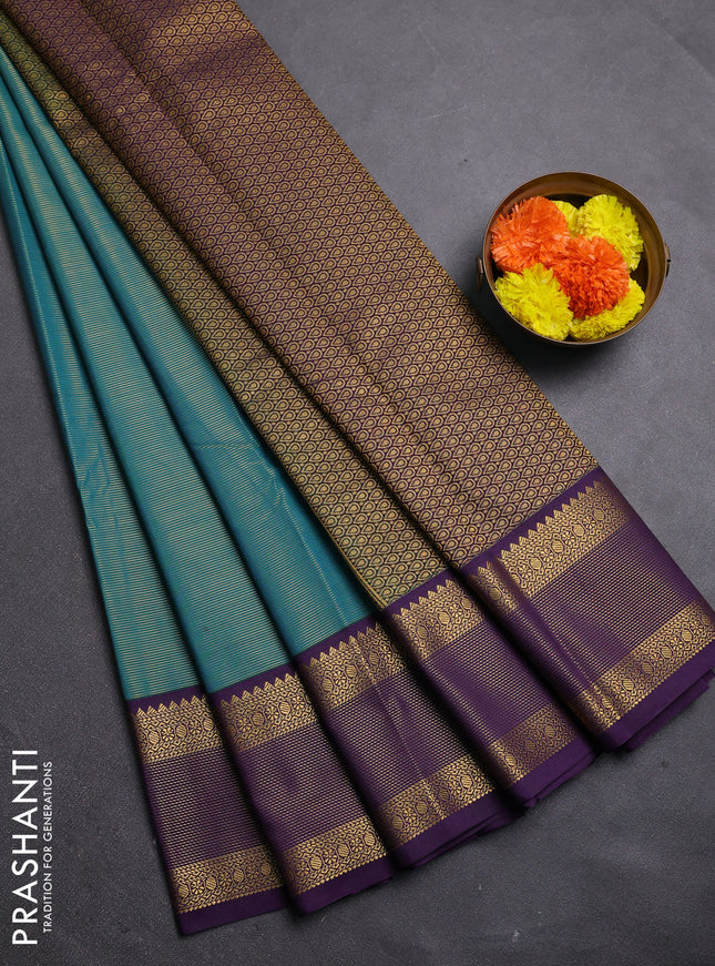 Peacock Blue & Violet Semi Kanchipram Silk - Buttas
