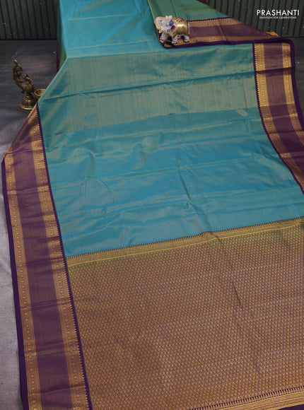 Peacock Blue & Violet Semi Kanchipram Silk - Buttas