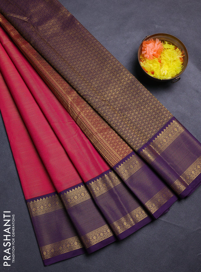 Pink & Violet Semi Kanchipram Silk - Buttas