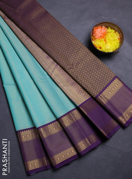 Aqua Blue & Violet Semi Kanchipram Silk - Buttas