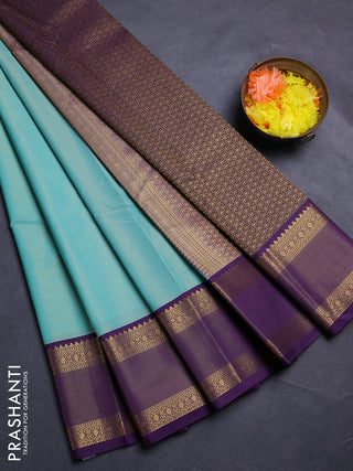 Aqua Blue & Violet Semi Kanchipram Silk - Buttas