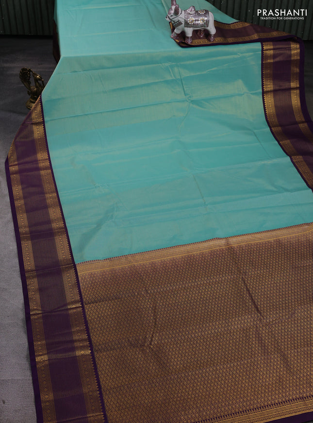 Aqua Blue & Violet Semi Kanchipram Silk - Buttas