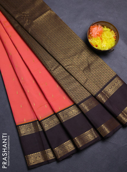 Peach Orange & Coffee Brown Semi Kanchipram Silk - Buttas