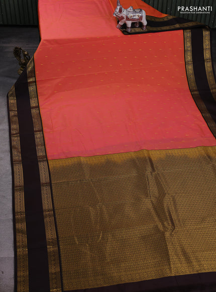 Peach Orange & Coffee Brown Semi Kanchipram Silk - Buttas