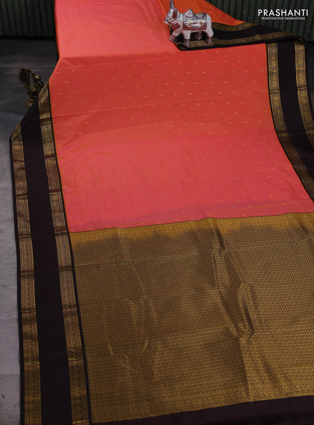 Peach Orange & Coffee Brown Semi Kanchipram Silk - Buttas