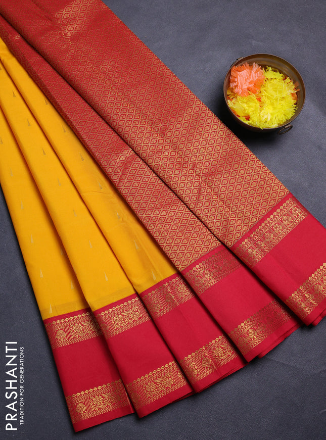 Mango Yellow & Red Semi Kanchipram Silk - Buttas