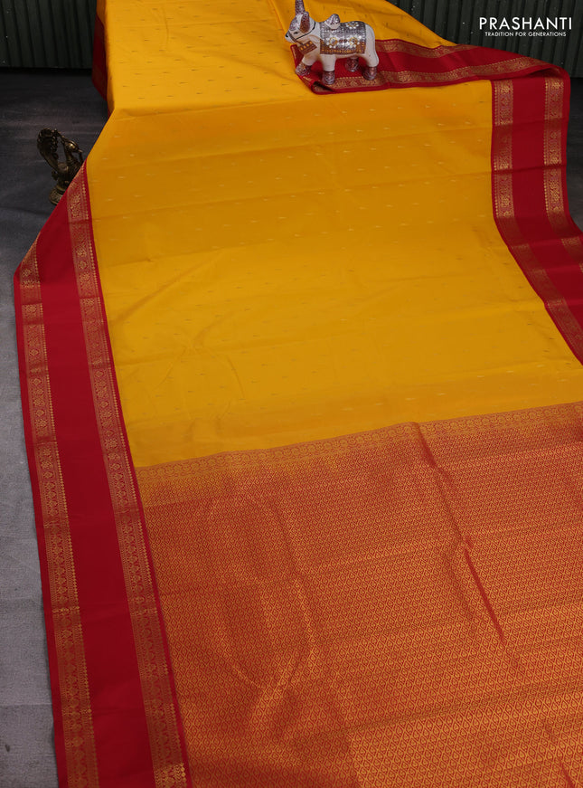 Mango Yellow & Red Semi Kanchipram Silk - Buttas