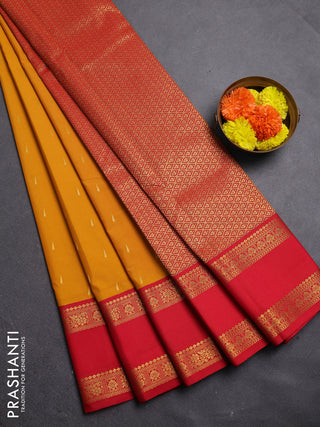 Mustard Yellow & Red Semi Kanchipram Silk - Buttas