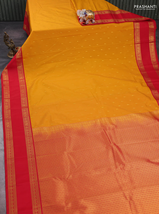 Mustard Yellow & Red Semi Kanchipram Silk - Buttas