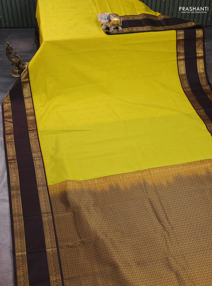 Lime Green & Coffee Brown Semi Kanchipram Silk - Buttas