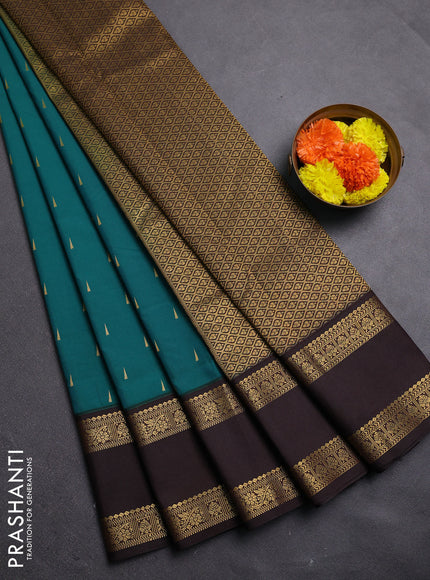 Peacock Green & Coffee Brown Semi Kanchipram Silk - Buttas