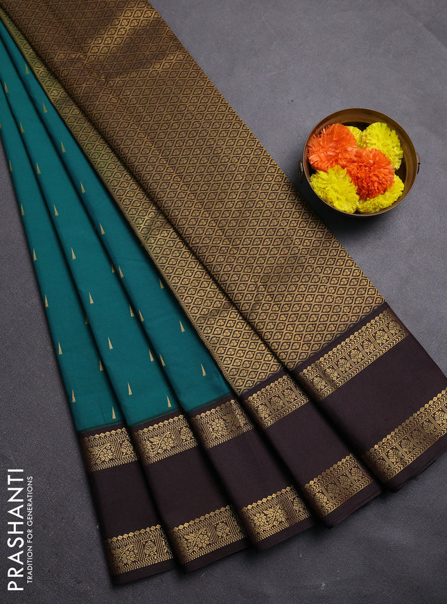 Peacock Green & Coffee Brown Semi Kanchipram Silk - Buttas