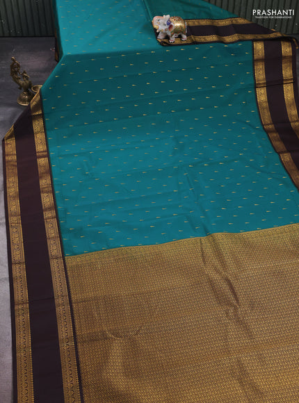 Peacock Green & Coffee Brown Semi Kanchipram Silk - Buttas