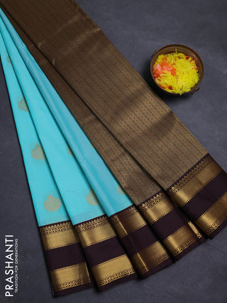 Aqua Blue & Coffee Brown Semi Kanchipram Silk - Buttas