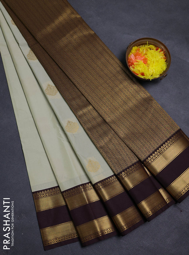 Pastel Green & Coffee Brown Semi Kanchipram Silk - Buttas
