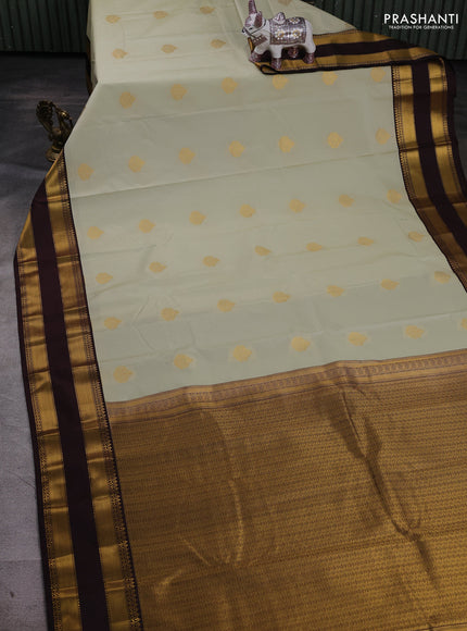 Pastel Green & Coffee Brown Semi Kanchipram Silk - Buttas