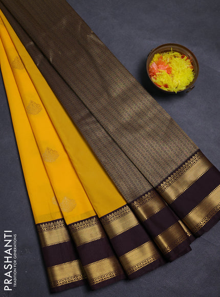 Mango Yellow & Coffee Brown Semi Kanchipram Silk - Buttas