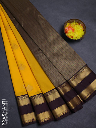 Mango Yellow & Coffee Brown Semi Kanchipram Silk - Buttas