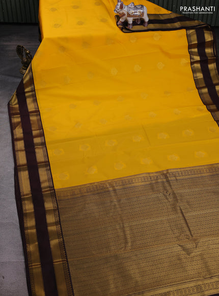 Mango Yellow & Coffee Brown Semi Kanchipram Silk - Buttas