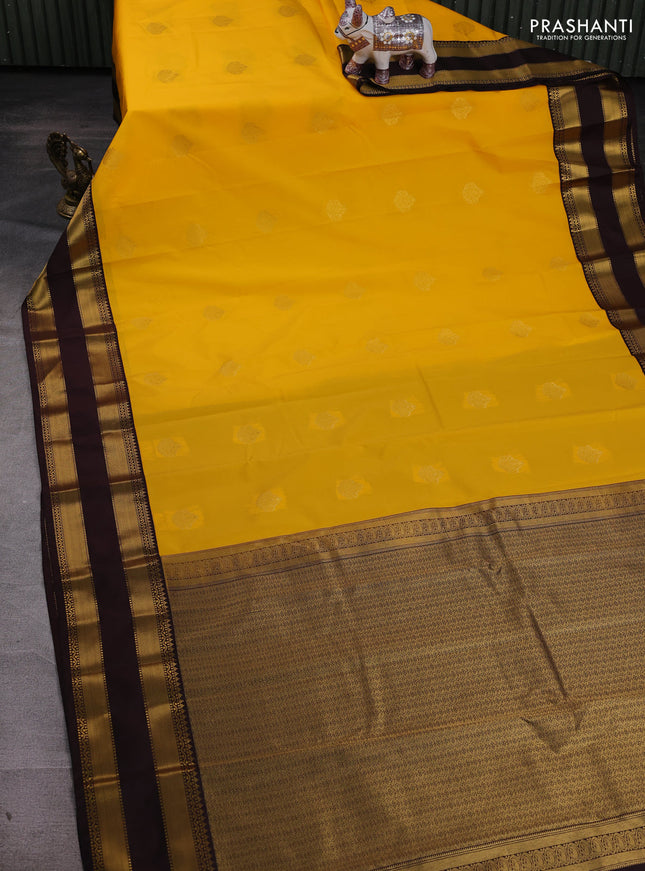 Mango Yellow & Coffee Brown Semi Kanchipram Silk - Buttas
