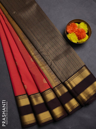 Pink & Coffee Brown Semi Kanchipram Silk - Buttas