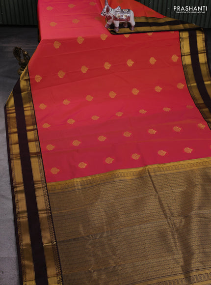 Pink & Coffee Brown Semi Kanchipram Silk - Buttas