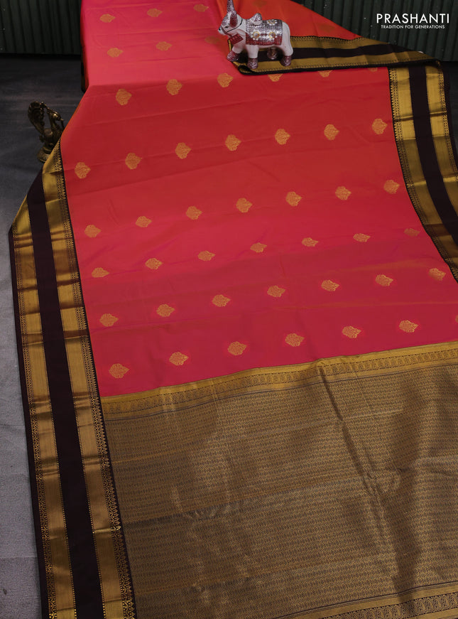 Pink & Coffee Brown Semi Kanchipram Silk - Buttas