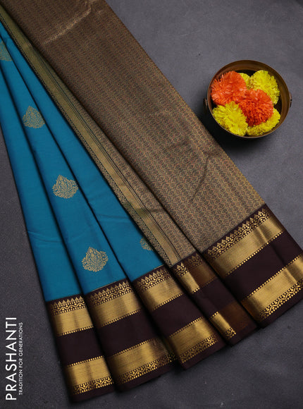 Blue & Coffee Brown Semi Kanchipram Silk - Buttas