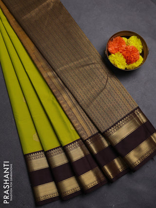 Lime Green & Coffee Brown Semi Kanchipram Silk - Buttas