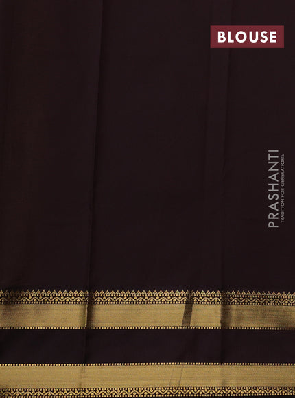 Lime Green & Coffee Brown Semi Kanchipram Silk - Buttas