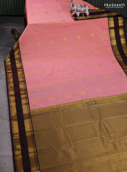 Peach Pink & Coffee Brown Semi Kanchipram Silk - Buttas