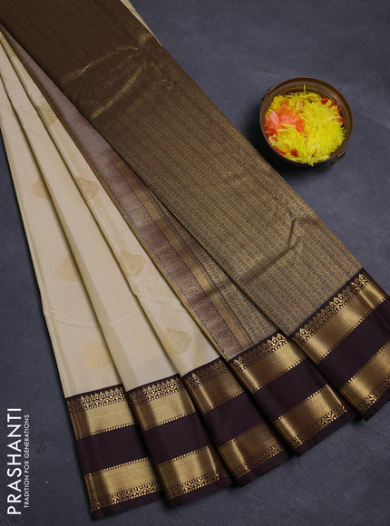 Beige & Coffee Brown Semi Kanchipram Silk - Buttas