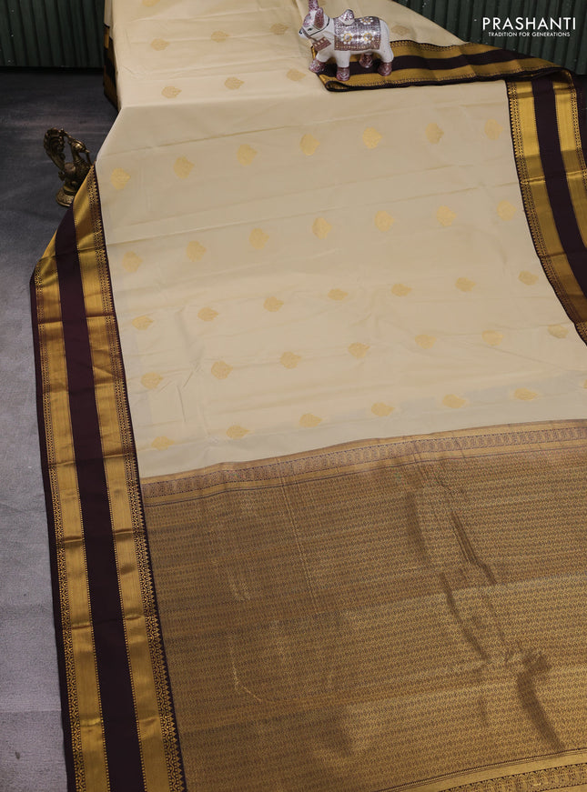 Beige & Coffee Brown Semi Kanchipram Silk - Buttas