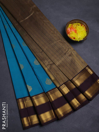 Blue & Coffee Brown Semi Kanchipram Silk - Buttas